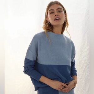 Saturday Sunday Anthropologie Blue Color Block Mock Neck Sweater Size Medium